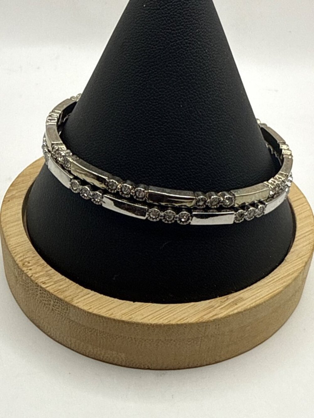 Loft Silver Rhinestone Bangle Bracelet Set Stackable Y2K Glam Metallic Chic